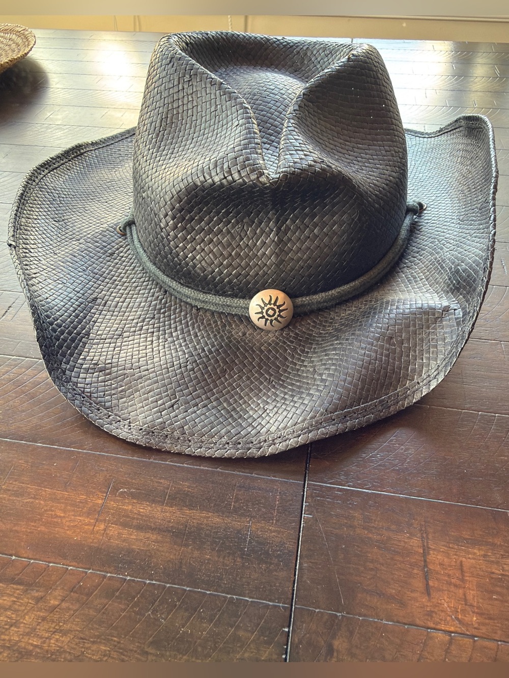 SCALA Black Straw Hat with Gold Logo Accents